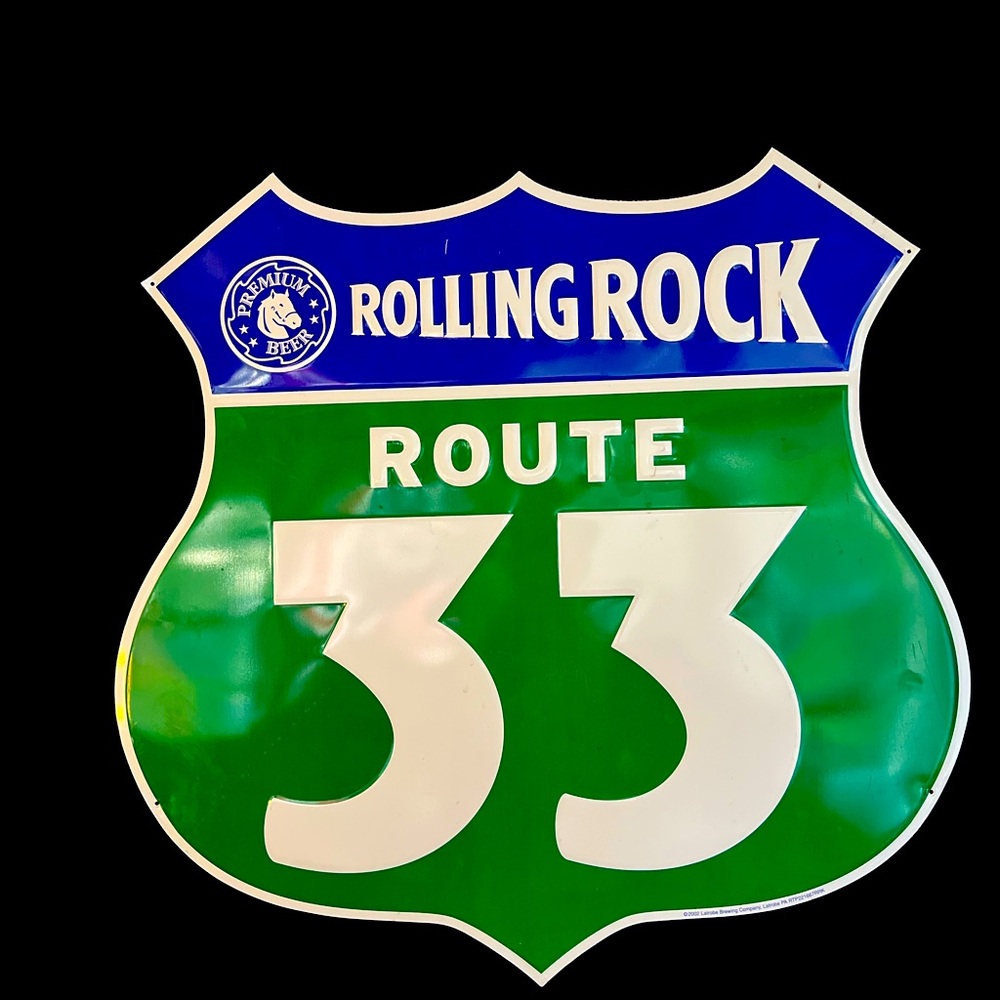 Vintage Rolling Rock Route 33 Tin beer sign.